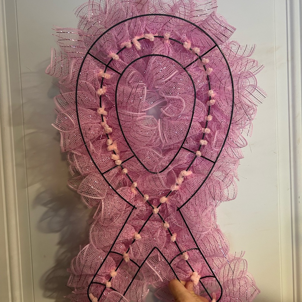 Breast cancer Pink Mesh Ribbon Wreath- handmade - Picture 6 of 8